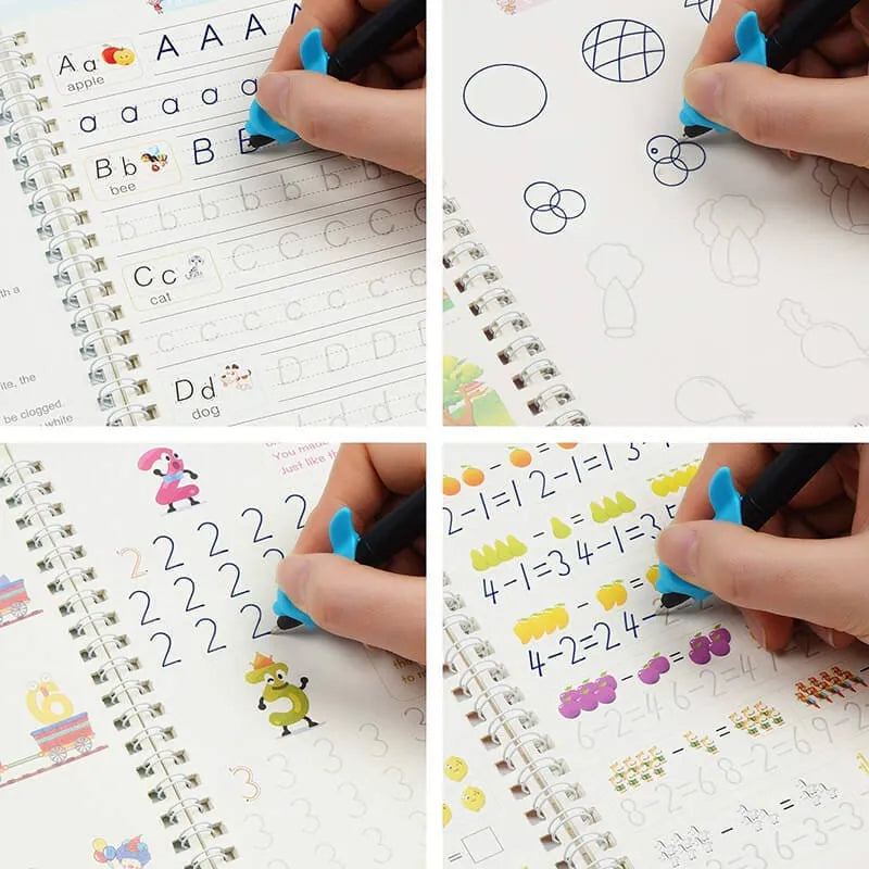 Magic Practice Books for Kids 4 Books Set + 1 Magic Pen + 10 Ink Refills - Reusable Books