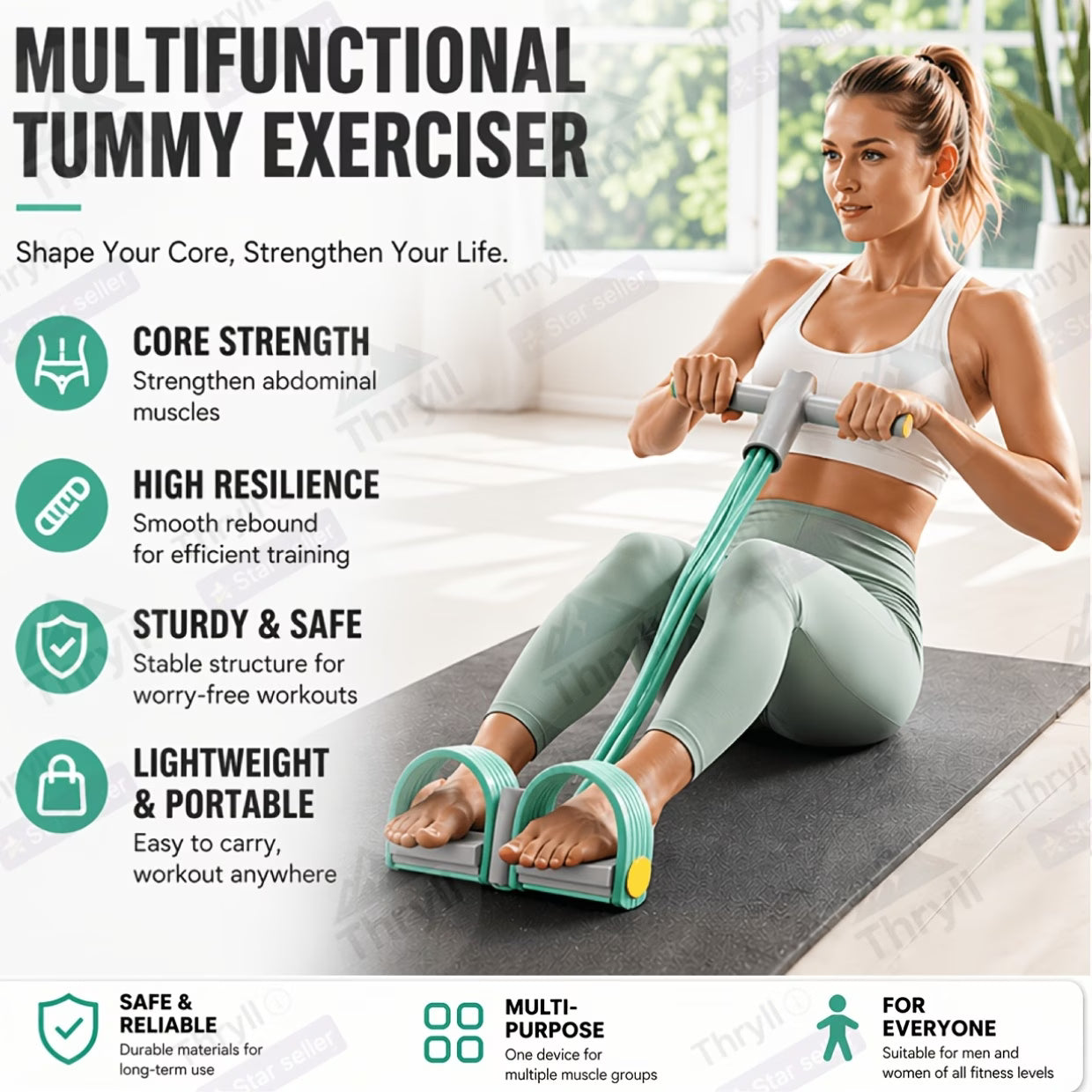 Tummy Trimmer Foot Pedal Resistance Band – Home Fitness Exercise Tool – Belly Fat Reduce