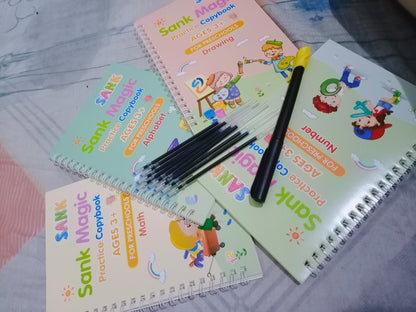 Magic Practice Books for Kids 4 Books Set + 1 Magic Pen + 10 Ink Refills - Reusable Books
