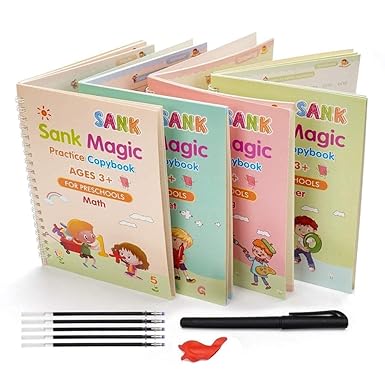 Magic Practice Books for Kids 4 Books Set + 1 Magic Pen + 10 Ink Refills - Reusable Books
