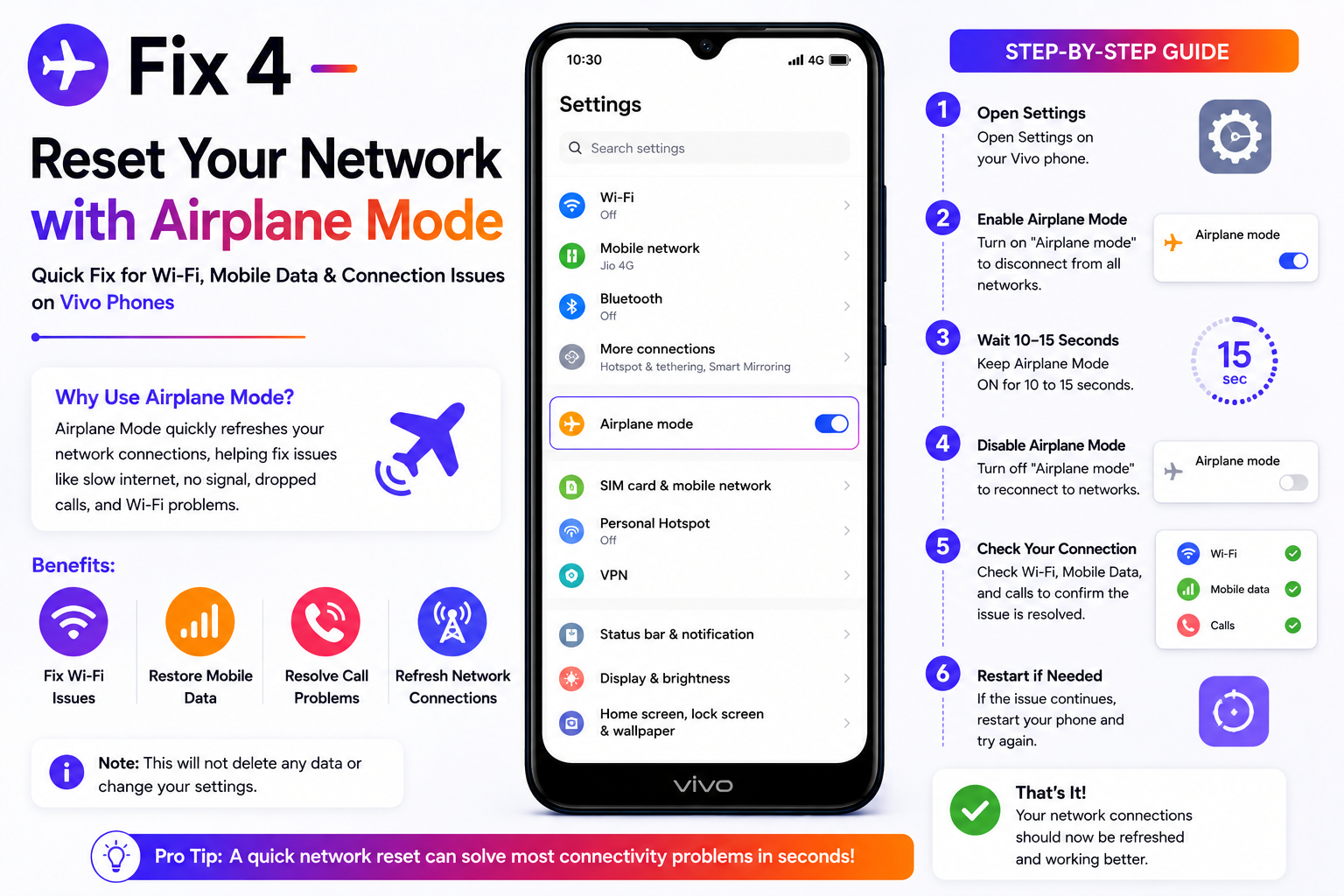 Reset Network with Airplane Mode on Vivo
